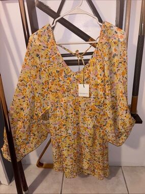 Anthropologie Yellow Floral Peasant Tunic Baby doll dress